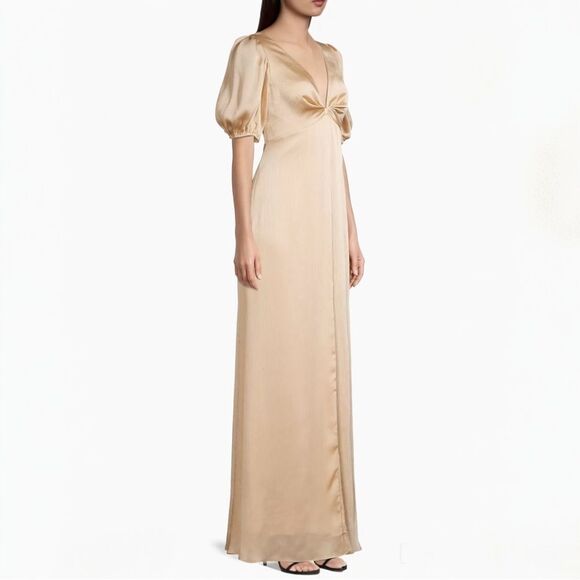 Sachin & Babi Alli Gown Champagne V Neck Satin Dress - Picture 1 of 7